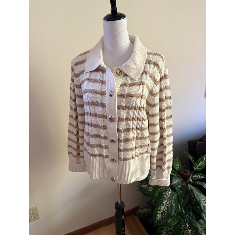 Talbots Cream and Tan Striped Sweater